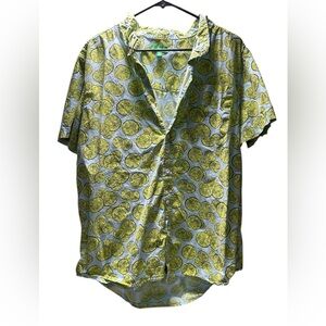 Dip Yellow & Blue Lime Print Casual Button-Up Shirt (XL)